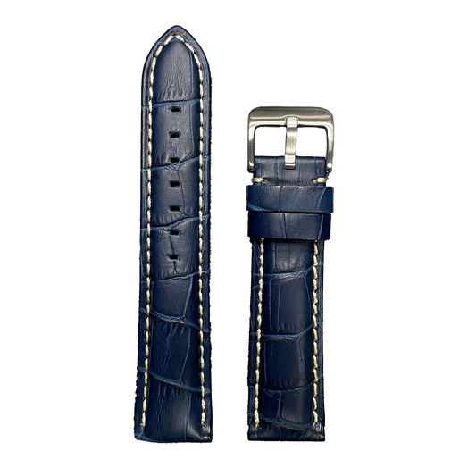 Horlogeband - 22mm - Donker Blauw - Echt leer