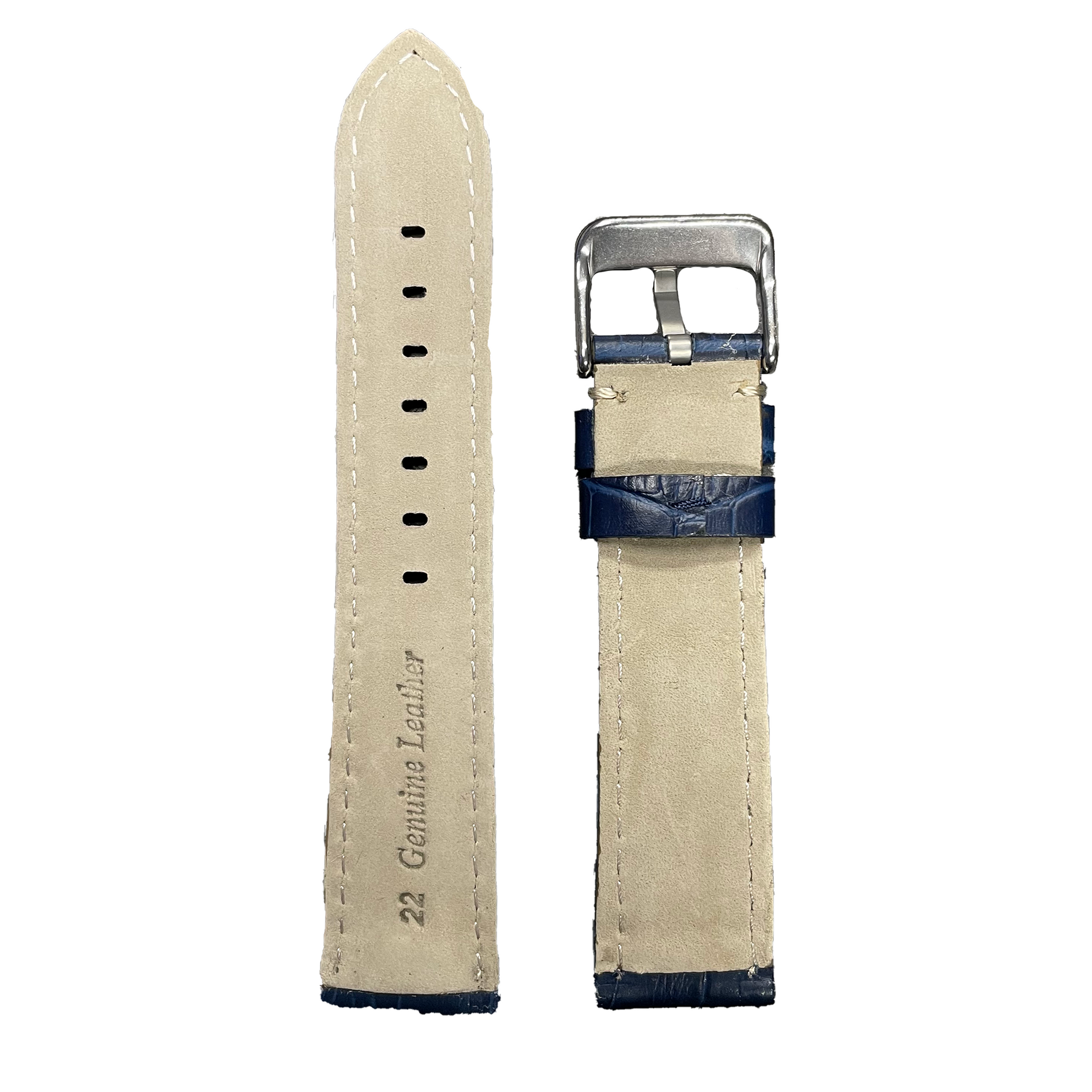 Horlogeband - 22mm - Donker Blauw - Echt leer
