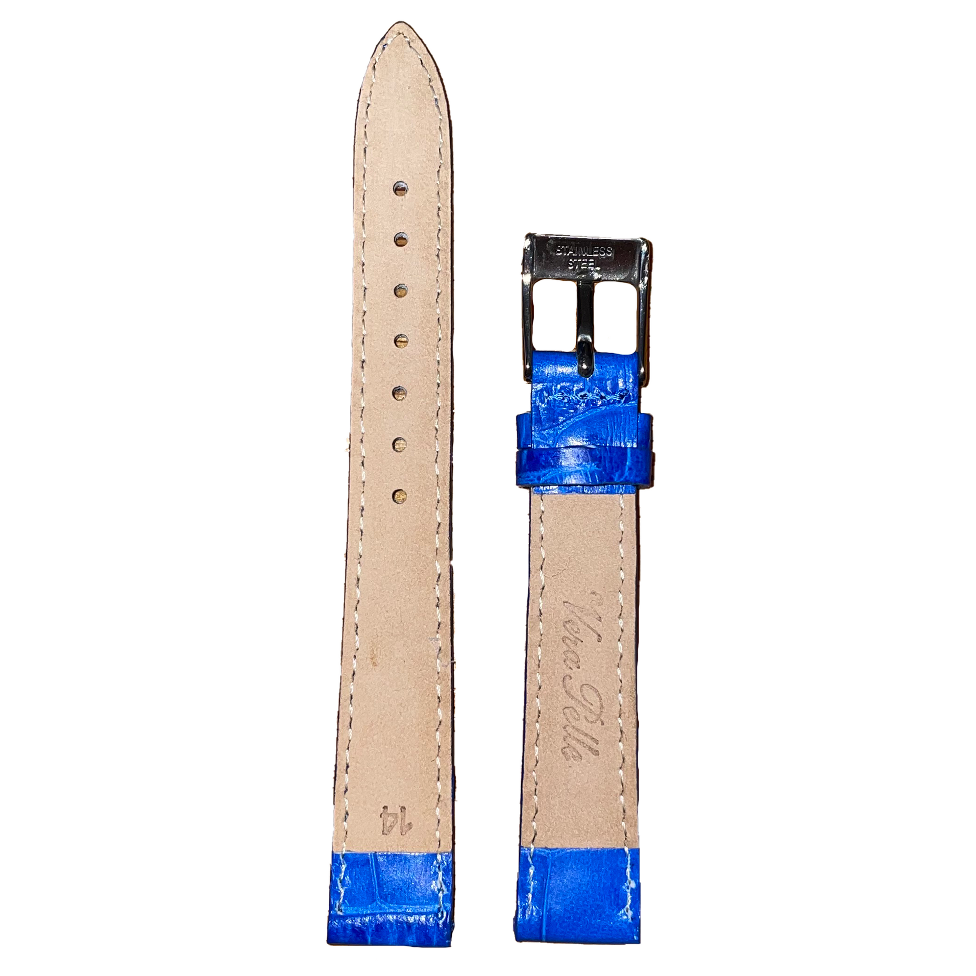 Horlogeband - 14mm - Fel blauw - Echt leer