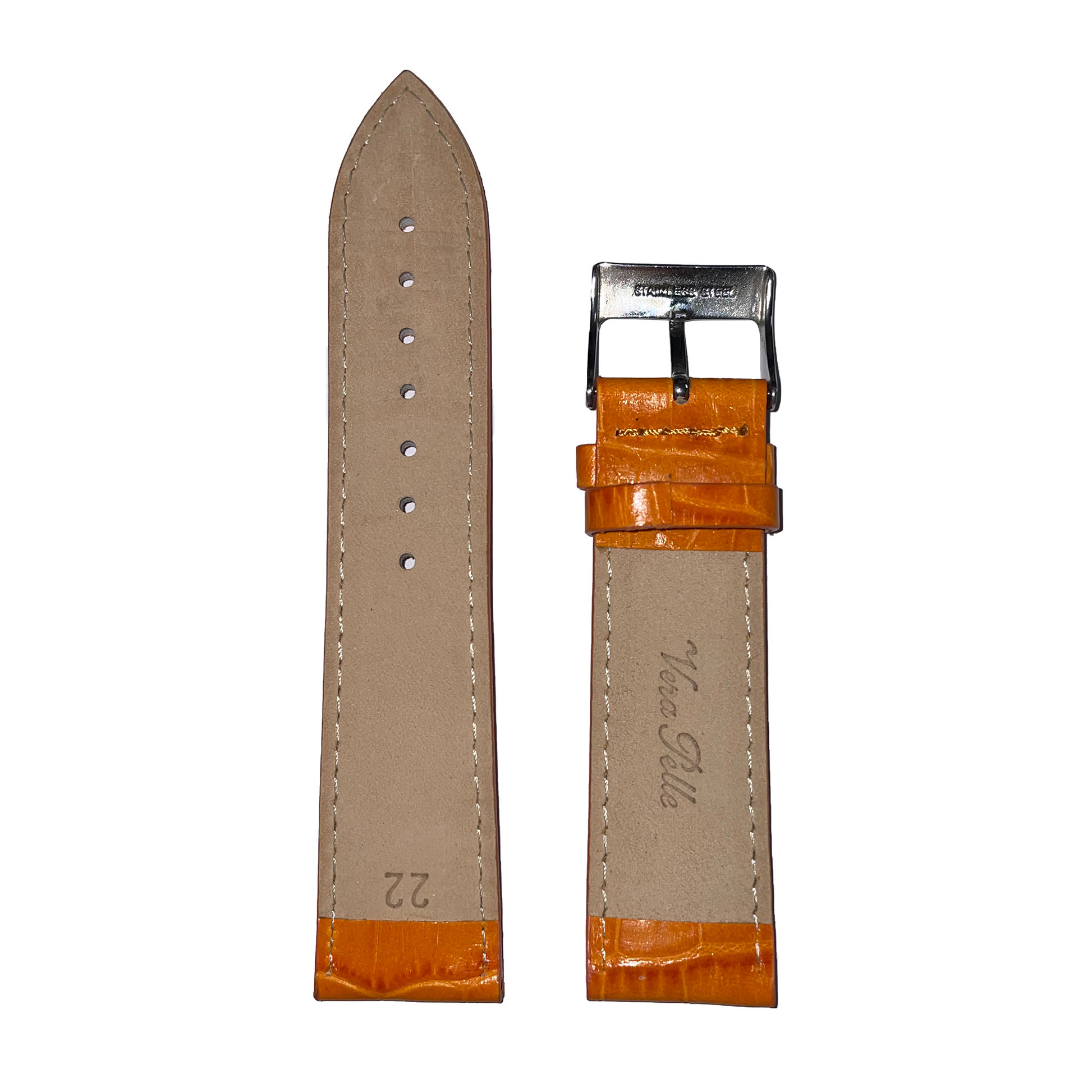 Horlogeband - 22mm - Oranje - Echt leer