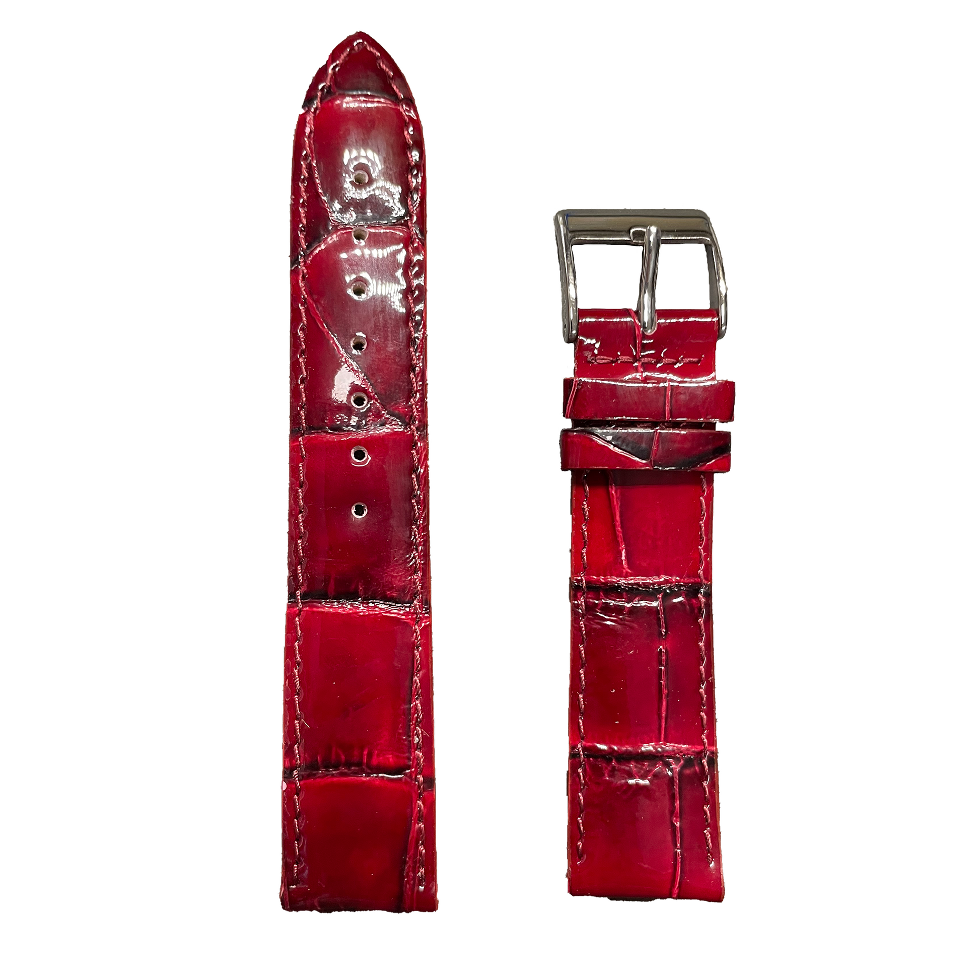 Horlogeband - 20 mm - Glans rood - Echt leer