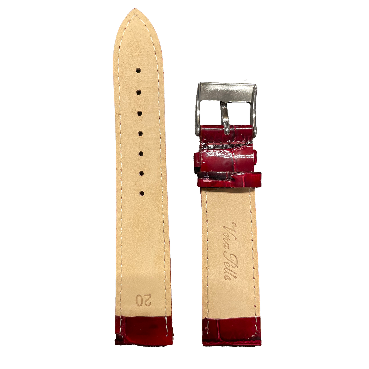 Horlogeband - 20 mm - Glans rood - Echt leer