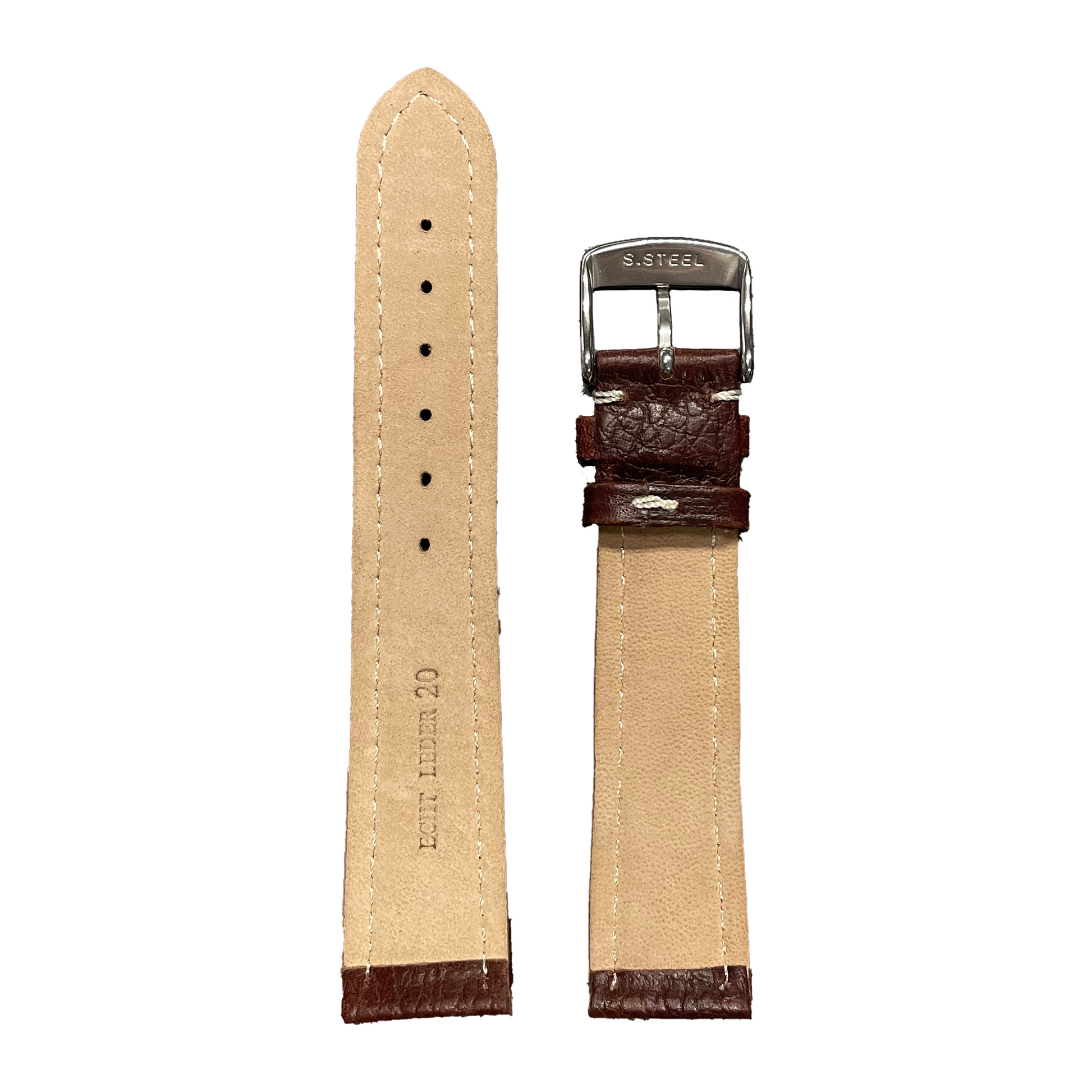 Horlogeband - 20 mm - Bruin - Echt leer